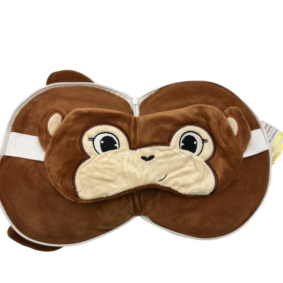 Cute and Cozy Monkey Mask and Neck Pillow Brown Stuffed Animal Plush Toy - Picture 3 of 7
